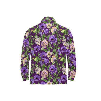 Lisianthus Pattern Print Design LT03 Long Sleeve Polo Shirt For Men's