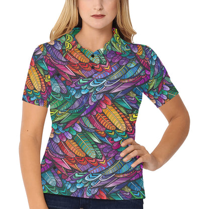 Feather Multicolor Design Print Women's Polo Shirt