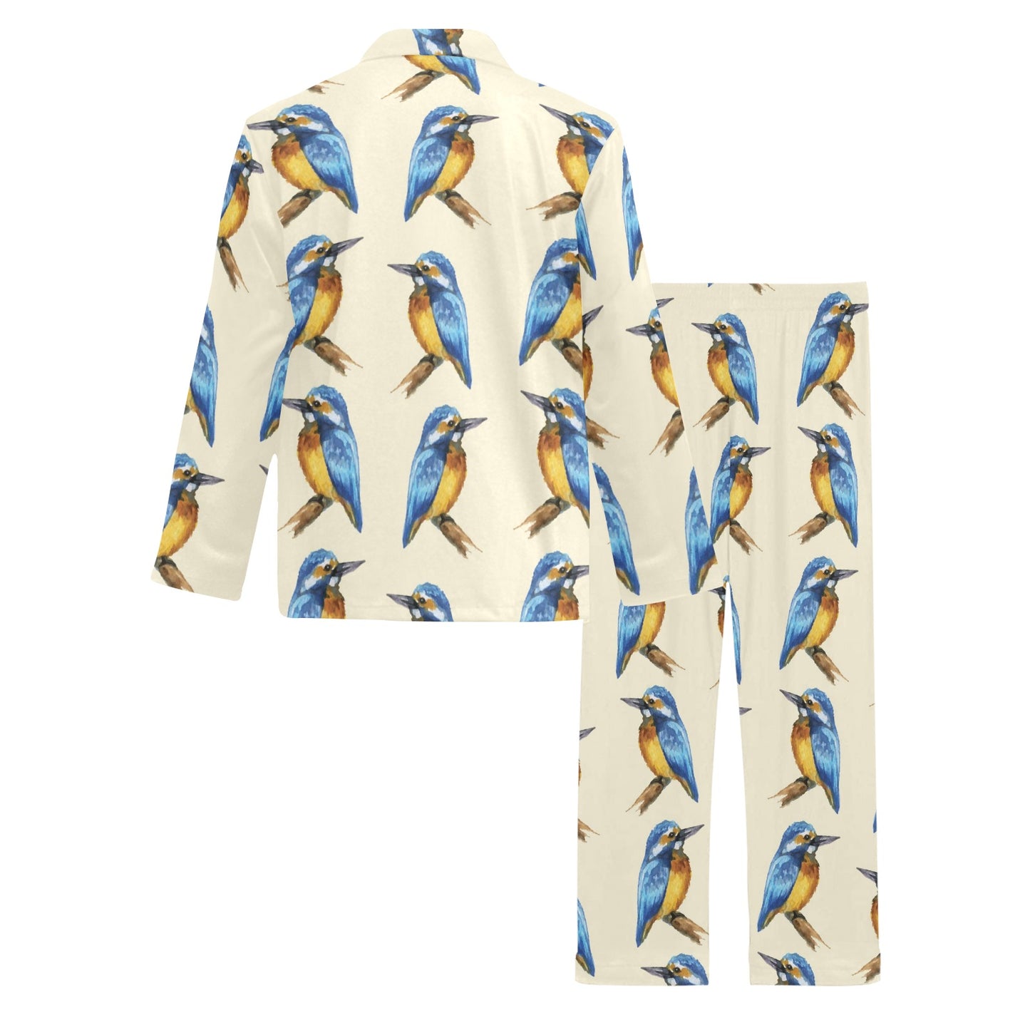 Kingfisher Pattern Print Design 01 Men's Long Pajama Set
