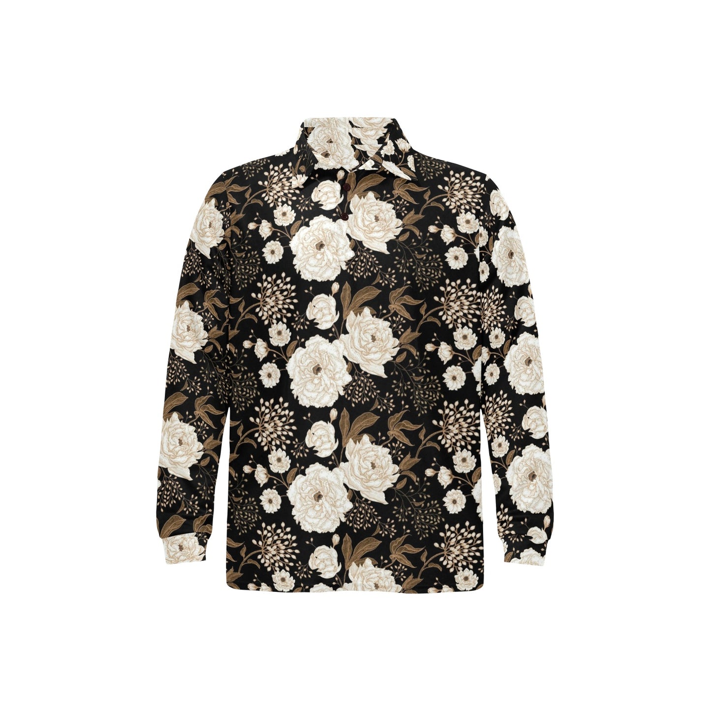 Peony Pattern Print Design A02 Long Sleeve Polo Shirt For Men's