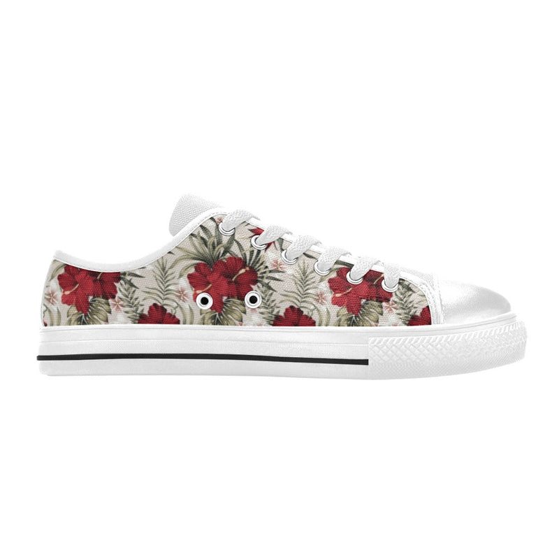 Hibiscus Print Design LKS3011 Women's White Low Top Shoes