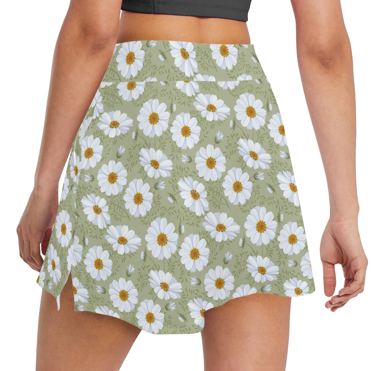 Daisy Yellow Print Pattern 17" Golf & Pickleball Skort with Pockets