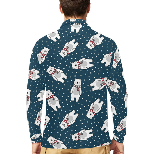 Polar Bear Pattern Print Design PB05 Long Sleeve Polo Shirt For Men's