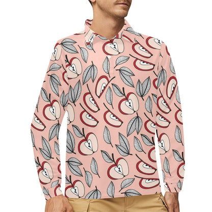 Apple Pattern Print Design AP04 Long Sleeve Polo Shirt For Men's