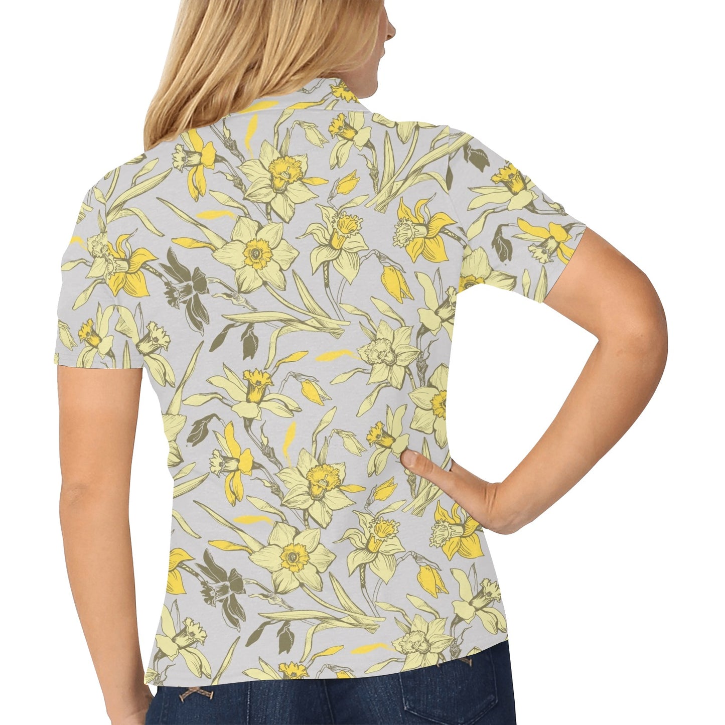 Daffodils Pattern Print Design DF05 Women's Polo Shirt