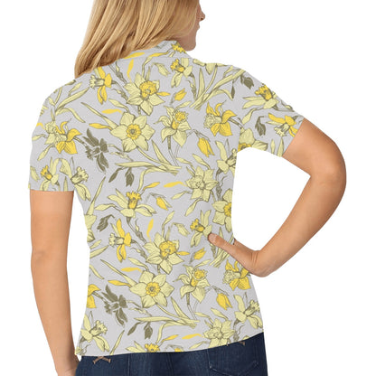 Daffodils Pattern Print Design DF05 Women's Polo Shirt