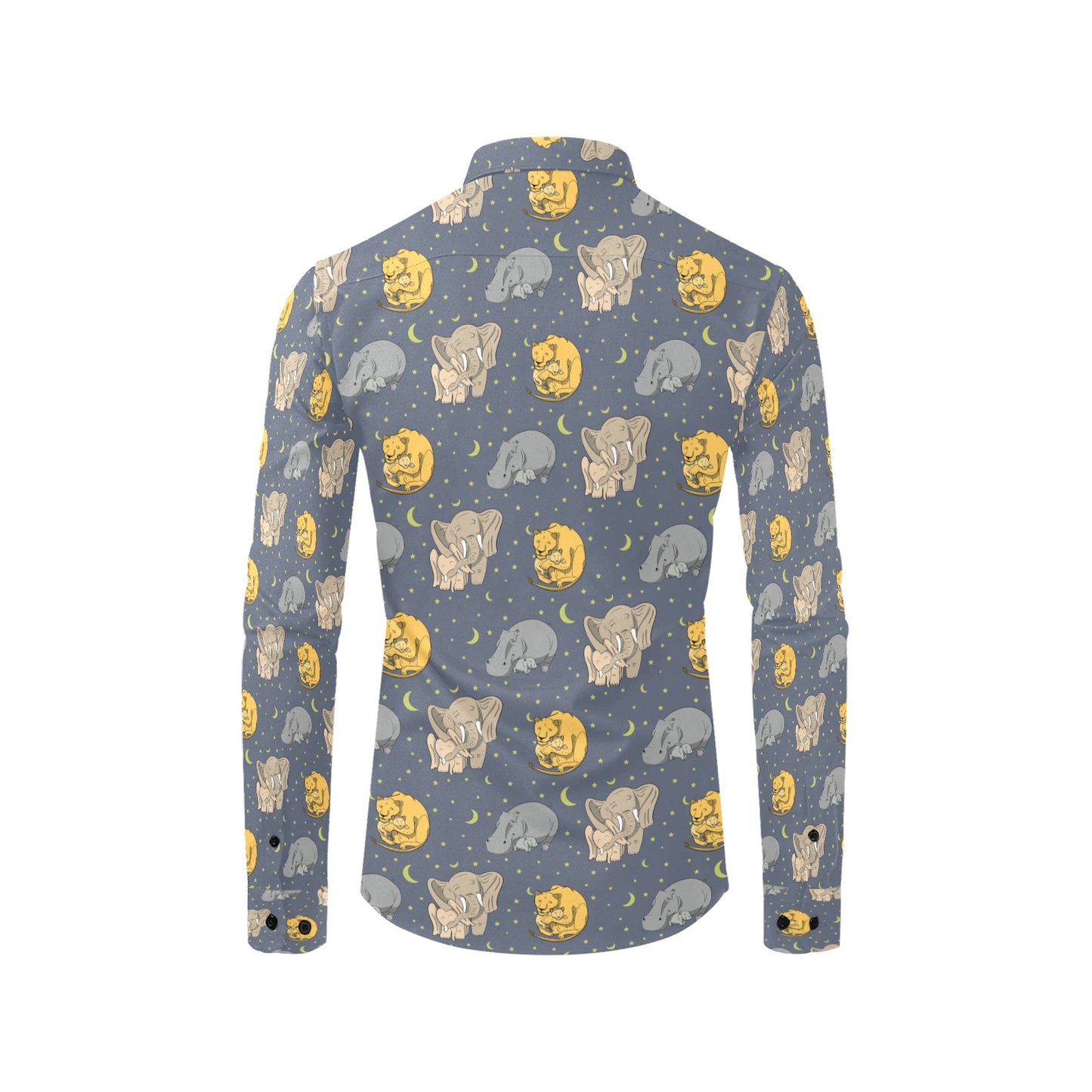 Safari Elephant Lion Print Design LKS303 Men's Long Sleeve Dress Shirt