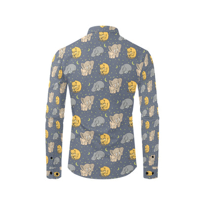 Safari Elephant Lion Print Design LKS303 Men's Long Sleeve Dress Shirt