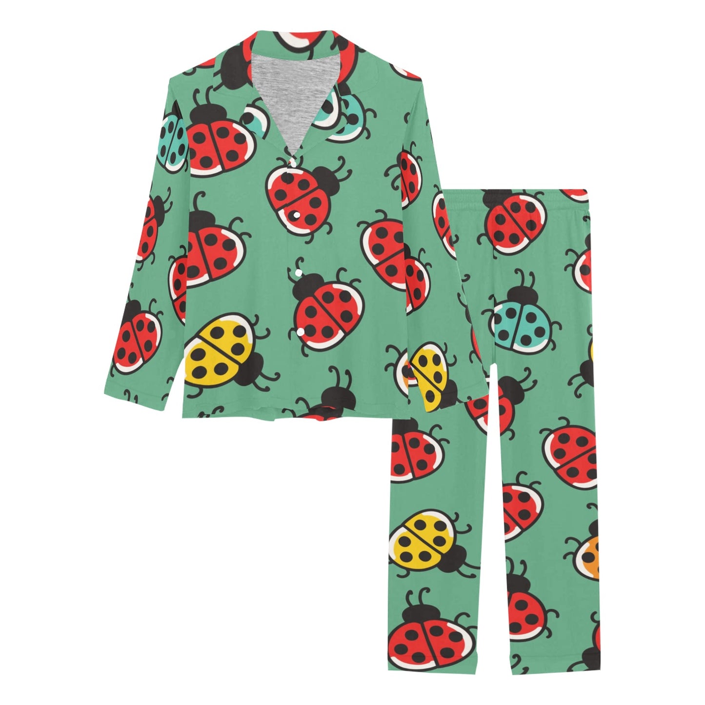 Ladybug Pattern Print Design 02 Women's Long Pajama Set