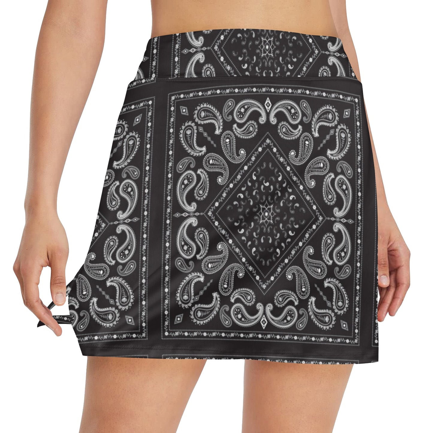 Bandana Black White Print Design LKS302 17" Golf & Pickleball Skort with Pockets