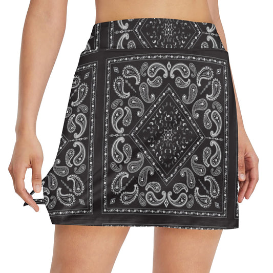 Bandana Black White Print Design LKS302 17" Golf & Pickleball Skort with Pockets