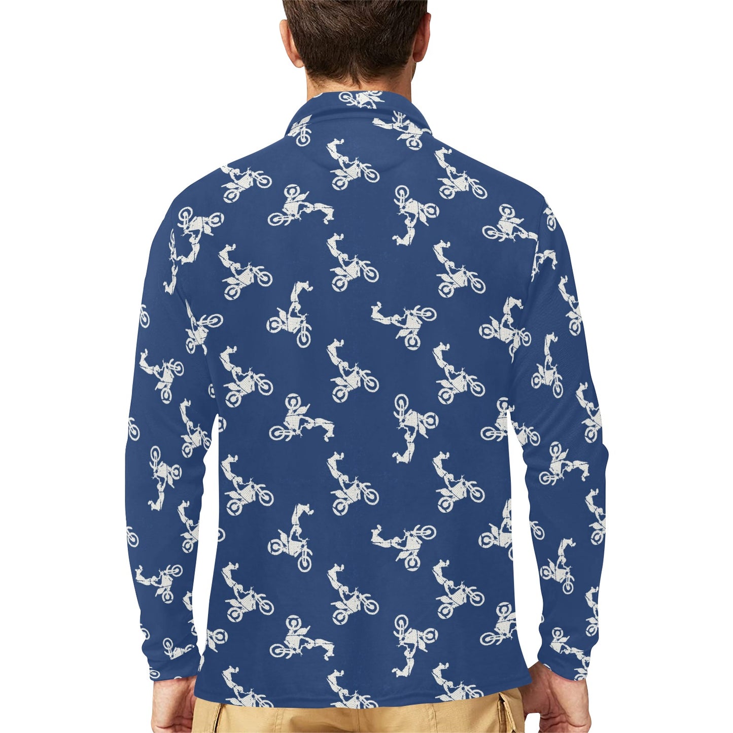 Motocross Pattern Print Design 01 Long Sleeve Polo Shirt For Men's