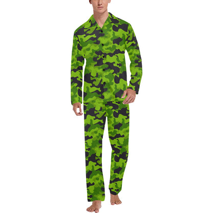 Green Kelly Camo Print Men's Long Pajama Set