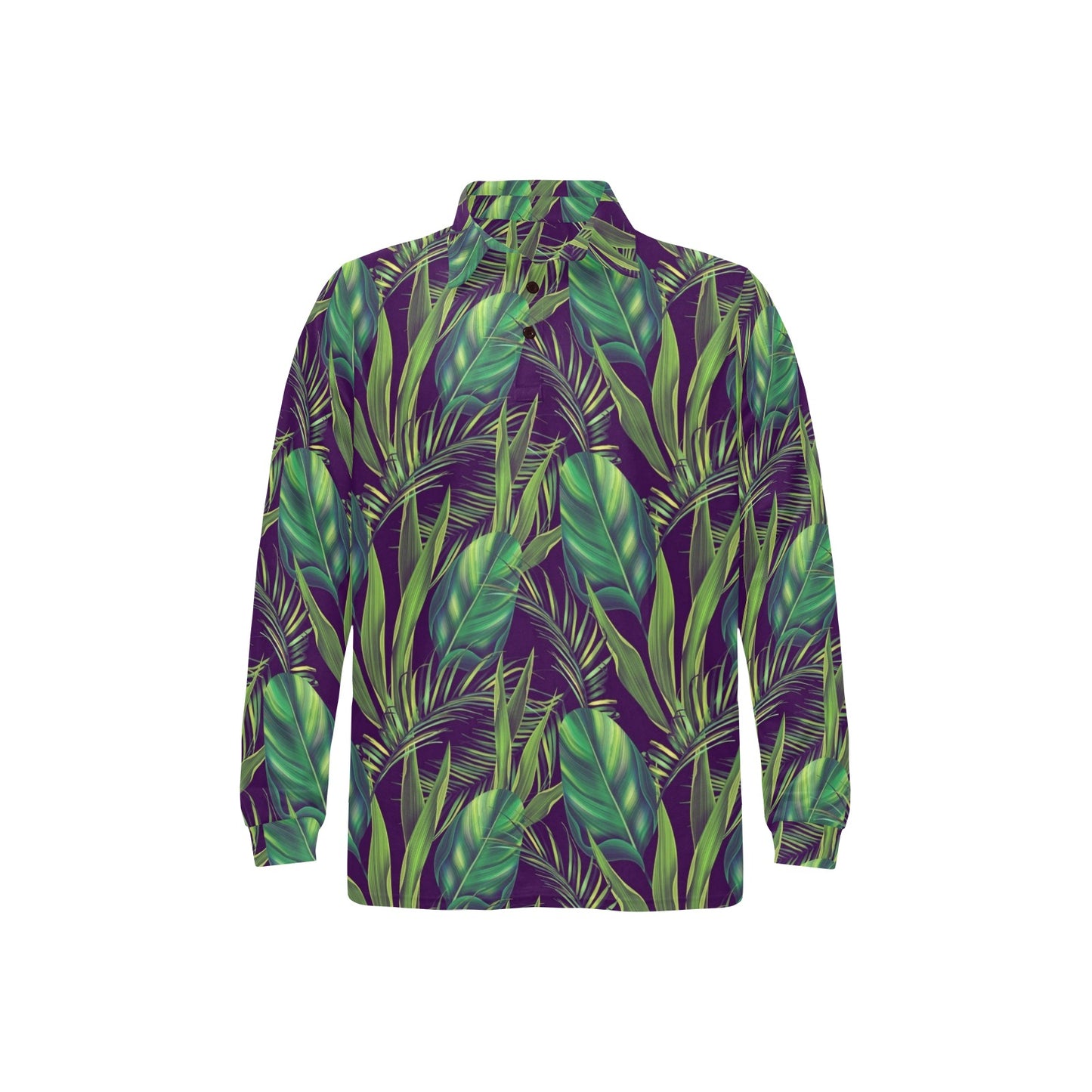 Palm Leaves Pattern Print Design PL03 Long Sleeve Polo Shirt For Men's