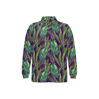 Palm Leaves Pattern Print Design PL03 Long Sleeve Polo Shirt For Men's