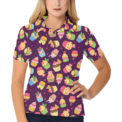 Cupcake Pattern Print Design 05 Women's Polo Shirt