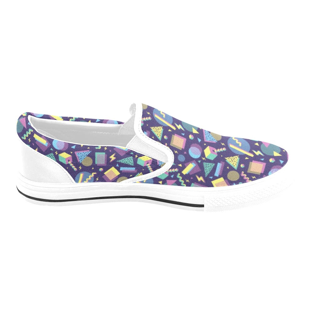 Geometric Print Design LKS401 White Slip Ons Canvas Women's Shoes