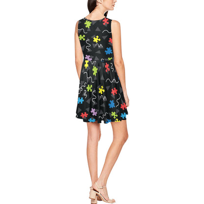 Autism Awareness Pattern Print Design 01 Sleeveless Dress