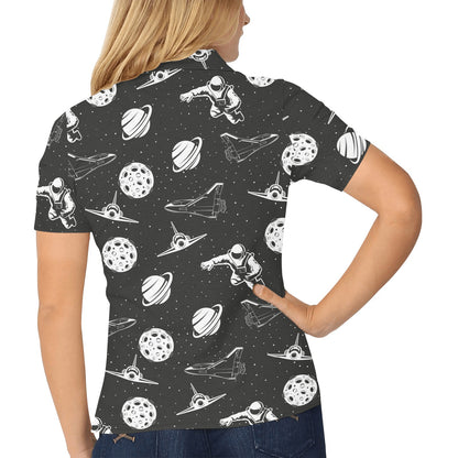 Space Astronauts Print Women's Polo Shirt