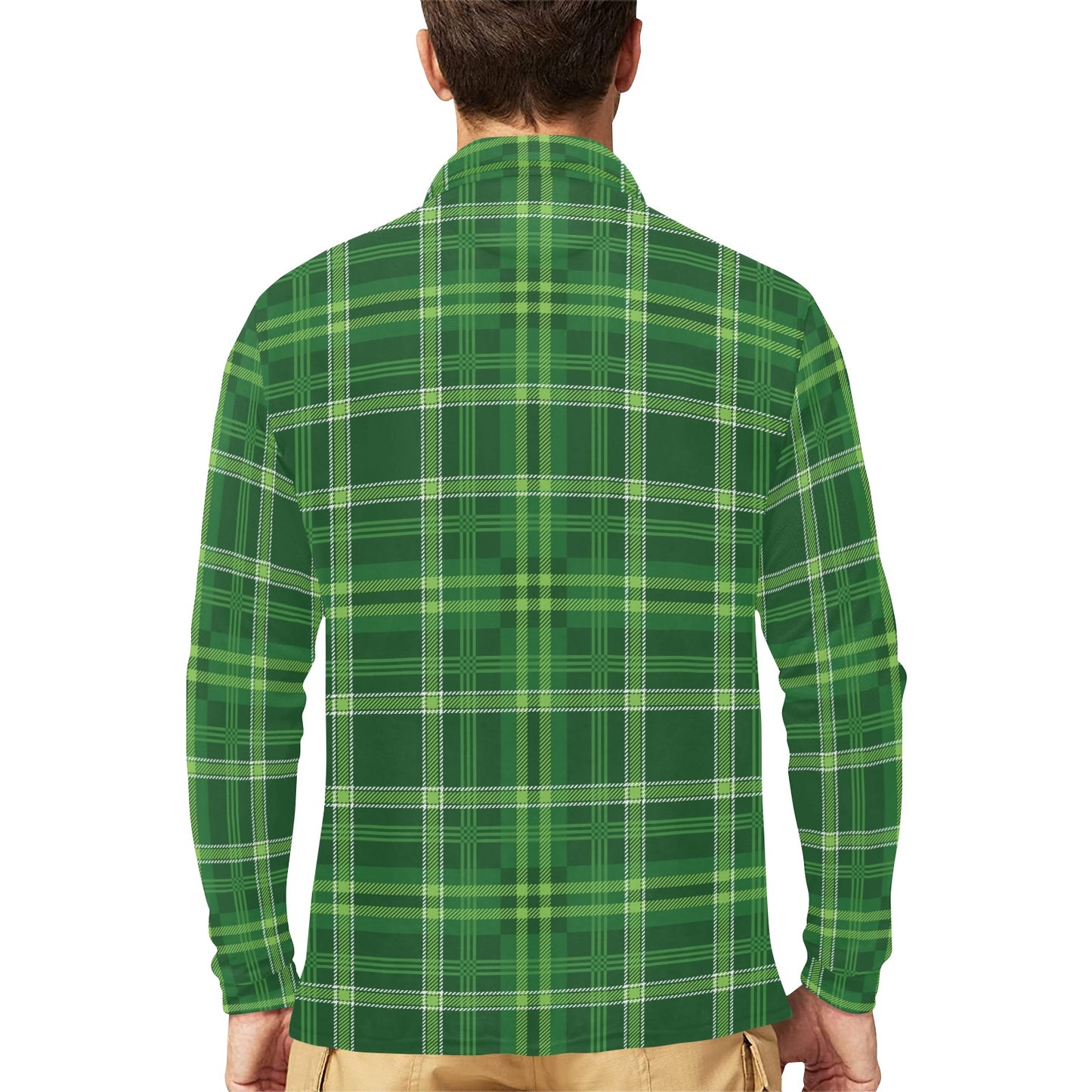 Irish Plaid Pattern Print Design 02 Long Sleeve Polo Shirt For Men's