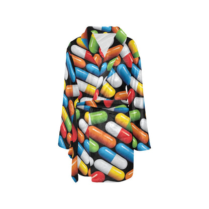 Pill Pattern Print Design A02 Women's Fleece Robe