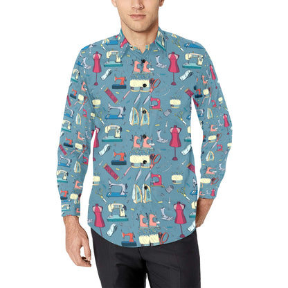 Sewing Equipment Print Design LKS301 Men's Long Sleeve Dress Shirt
