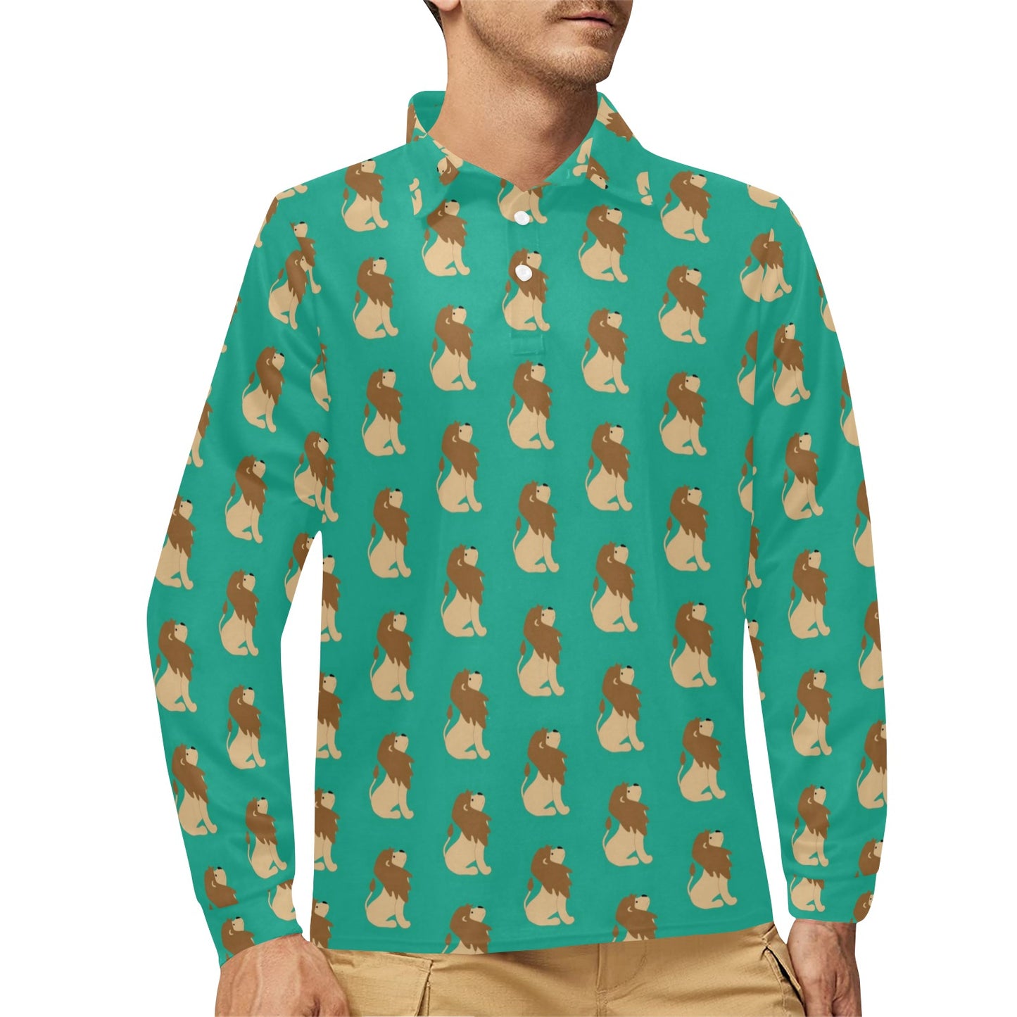 Lion Pattern Print Design 02 Long Sleeve Polo Shirt For Men's