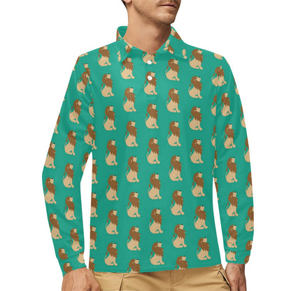 Lion Pattern Print Design 02 Long Sleeve Polo Shirt For Men's