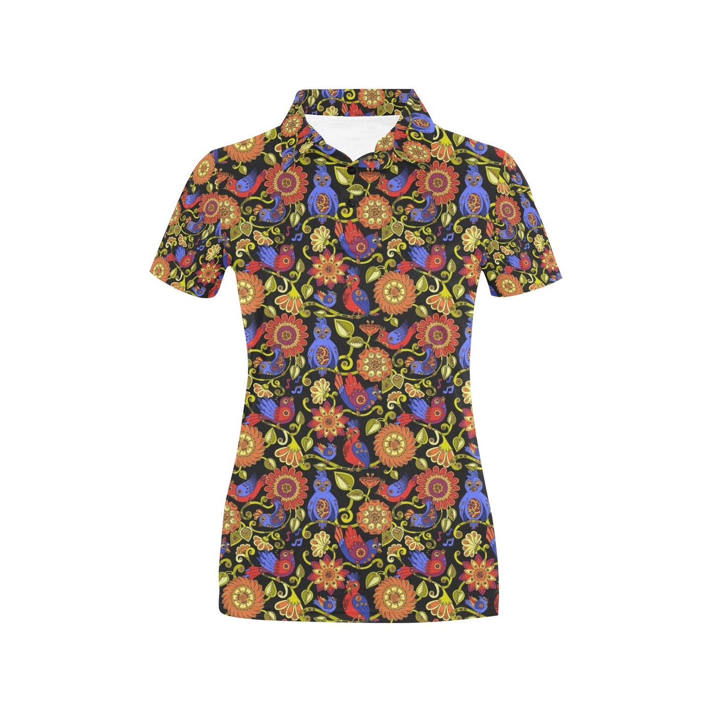 Steampunk Bird Design Themed Print Women's Polo Shirt