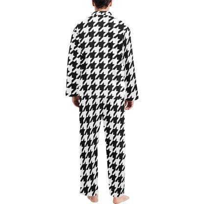 Houndstooth Black White Pattern Print Design 05 Men's Long Pajama Set