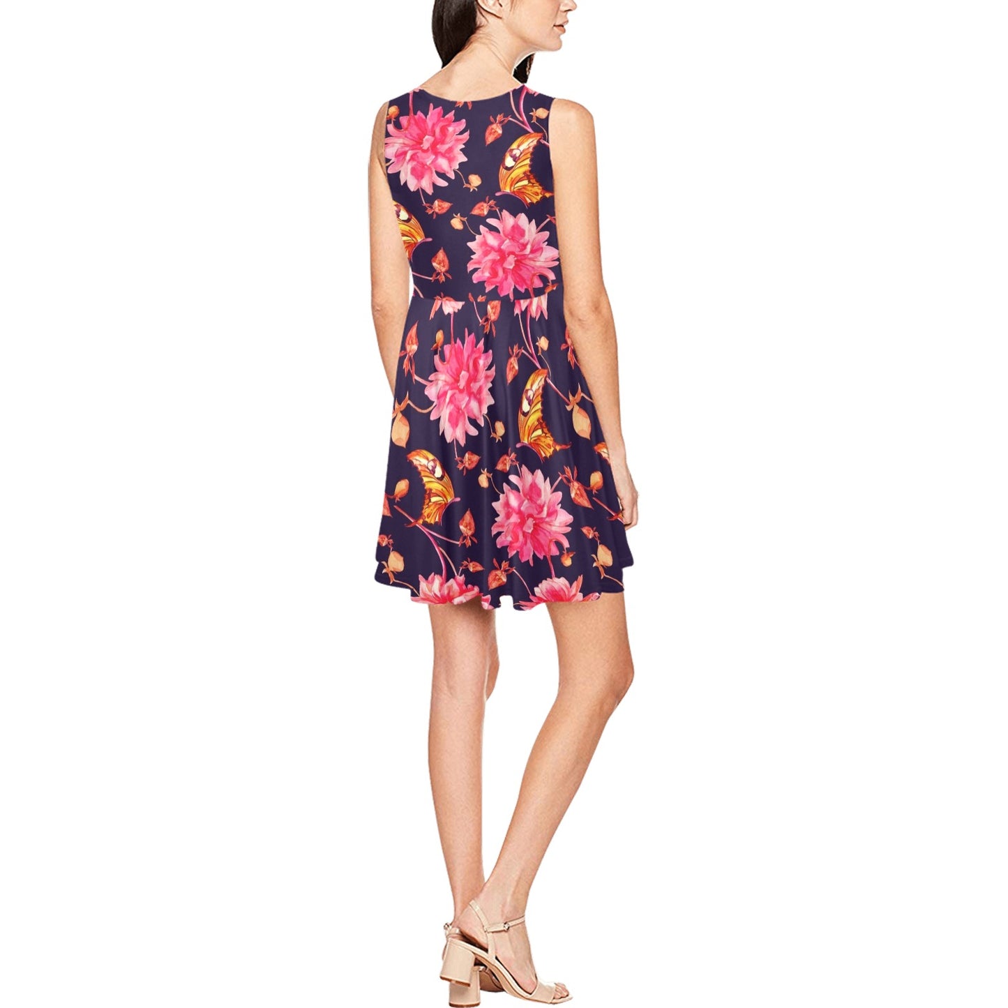 Dahlia Pattern Print Design DH03 Sleeveless Dress