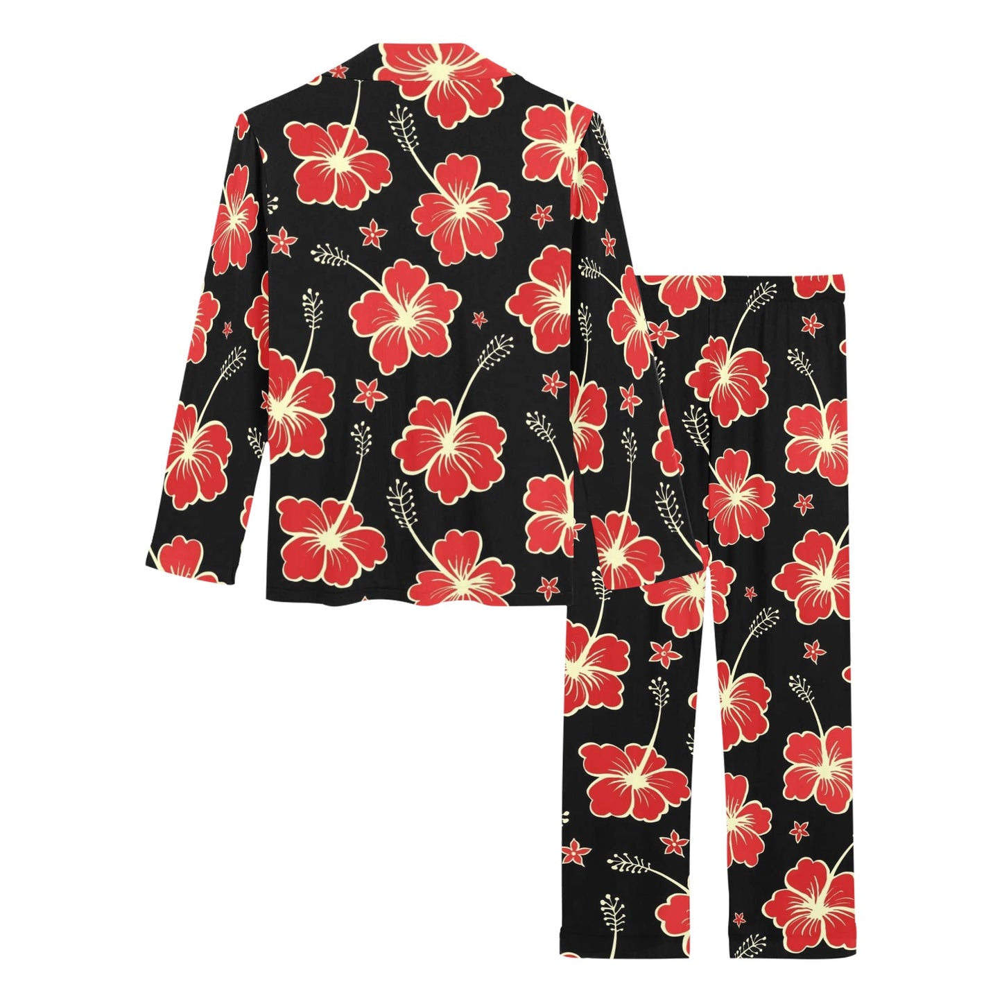 Red Hibiscus Pattern Print Design HB021 Women's Long Pajama Set
