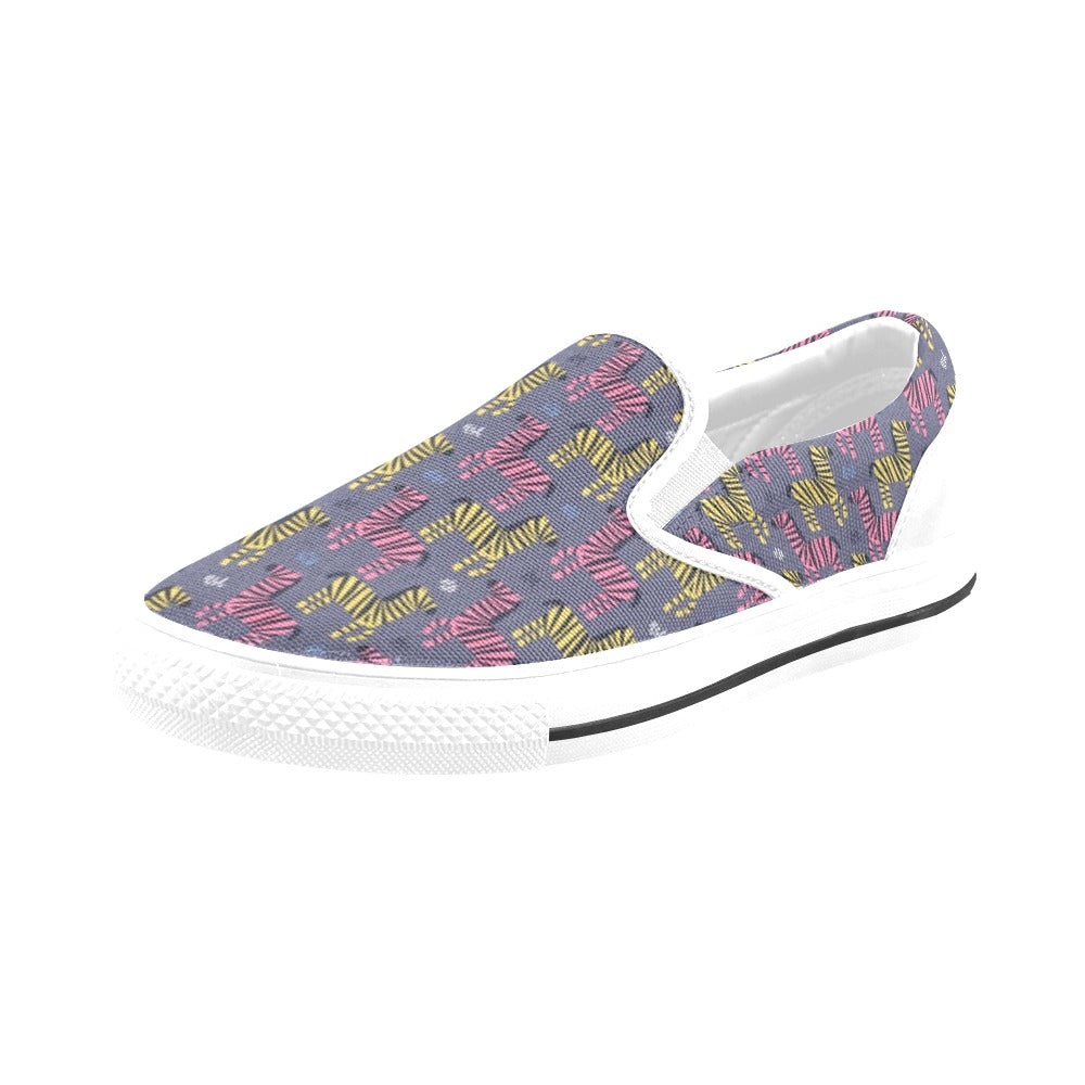 Zebra Print Design LKS303 White Slip Ons Canvas Women's Shoes