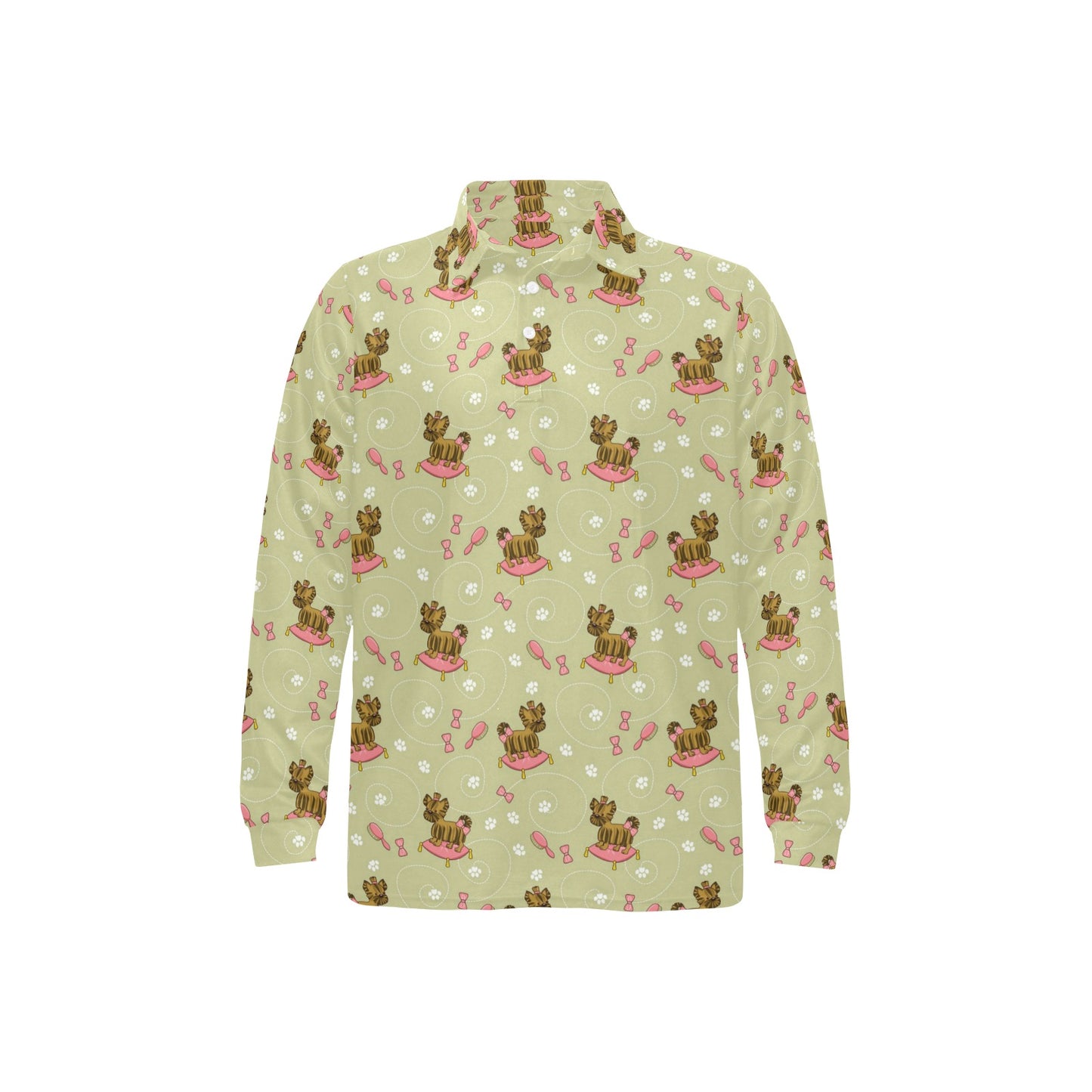 Yorkshire Cute Terriers Print Design LKS301 Long Sleeve Polo Shirt For Men's