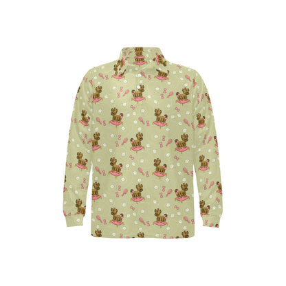 Yorkshire Cute Terriers Print Design LKS301 Long Sleeve Polo Shirt For Men's