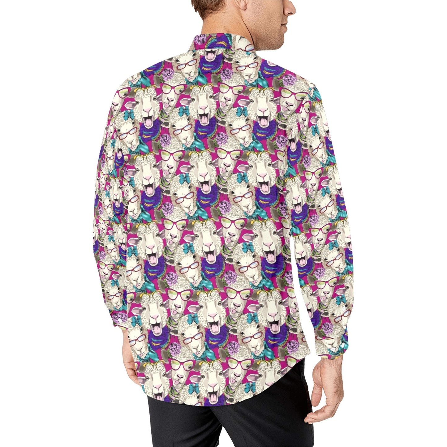 Sheep Print Design LKS403 Men's Long Sleeve Dress Shirt