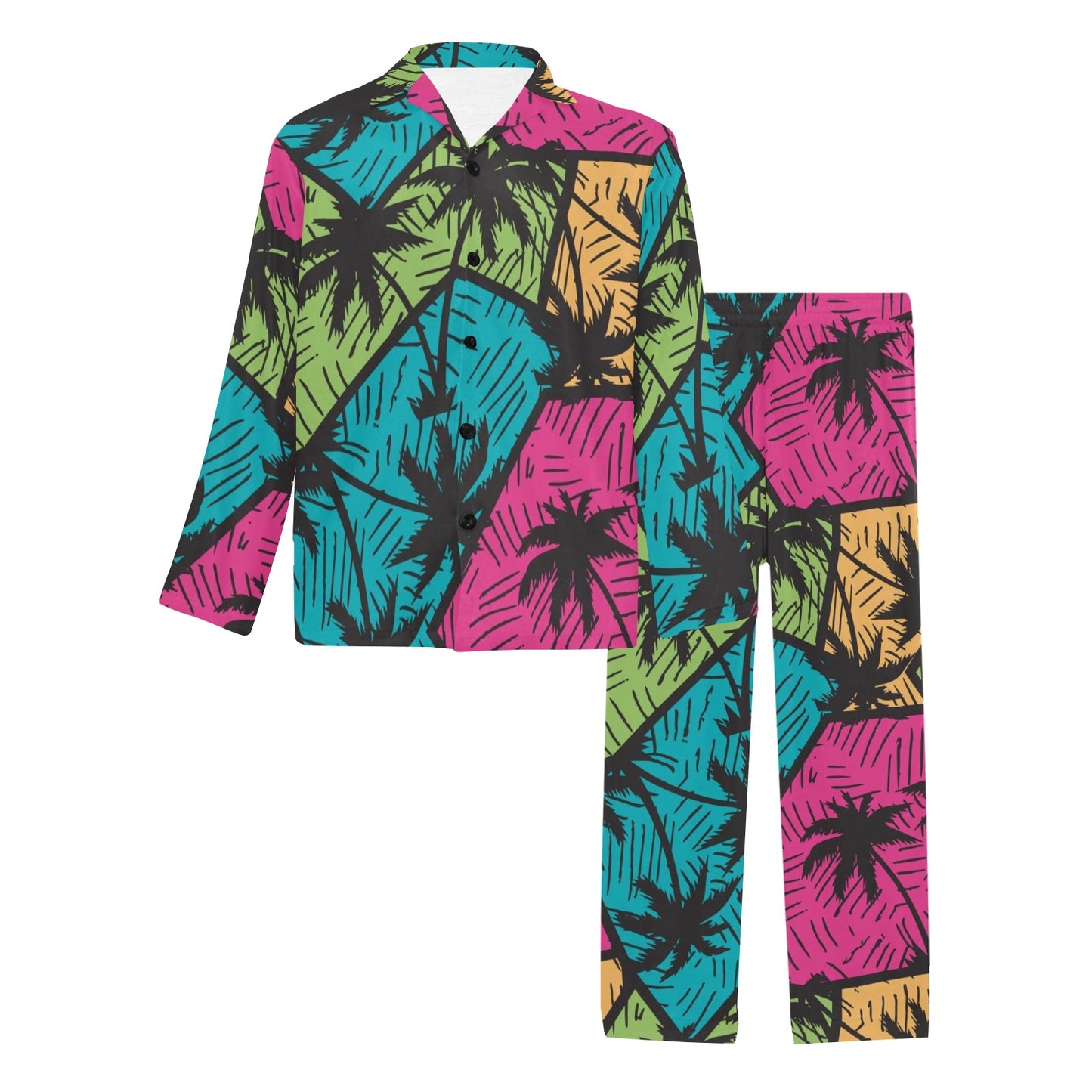 Palm Tree Pattern Print Design PT09 Men's Long Pajama Set