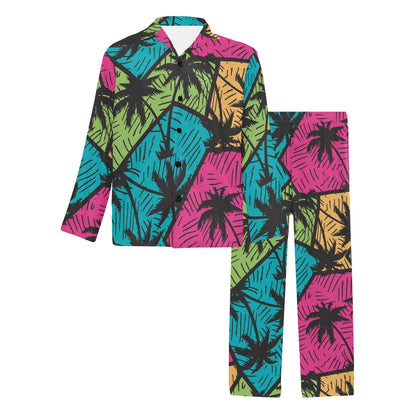 Palm Tree Pattern Print Design PT09 Men's Long Pajama Set
