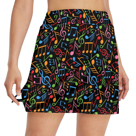 Music Note Colorful Themed Print Women's Golf Skirt with Pocket
