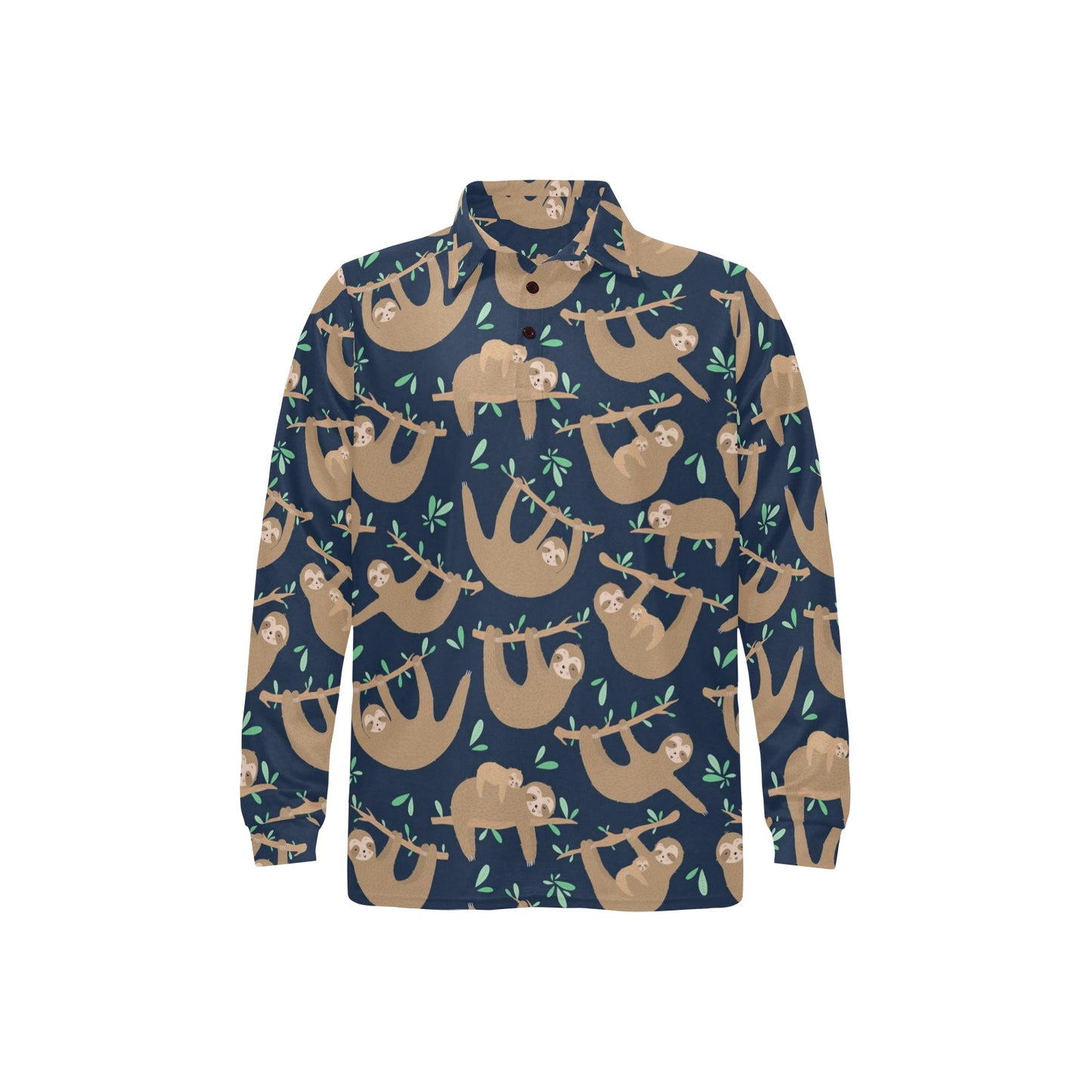 Sloth Print Design LKS307 Long Sleeve Polo Shirt For Men's