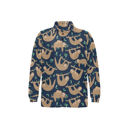 Sloth Print Design LKS307 Long Sleeve Polo Shirt For Men's
