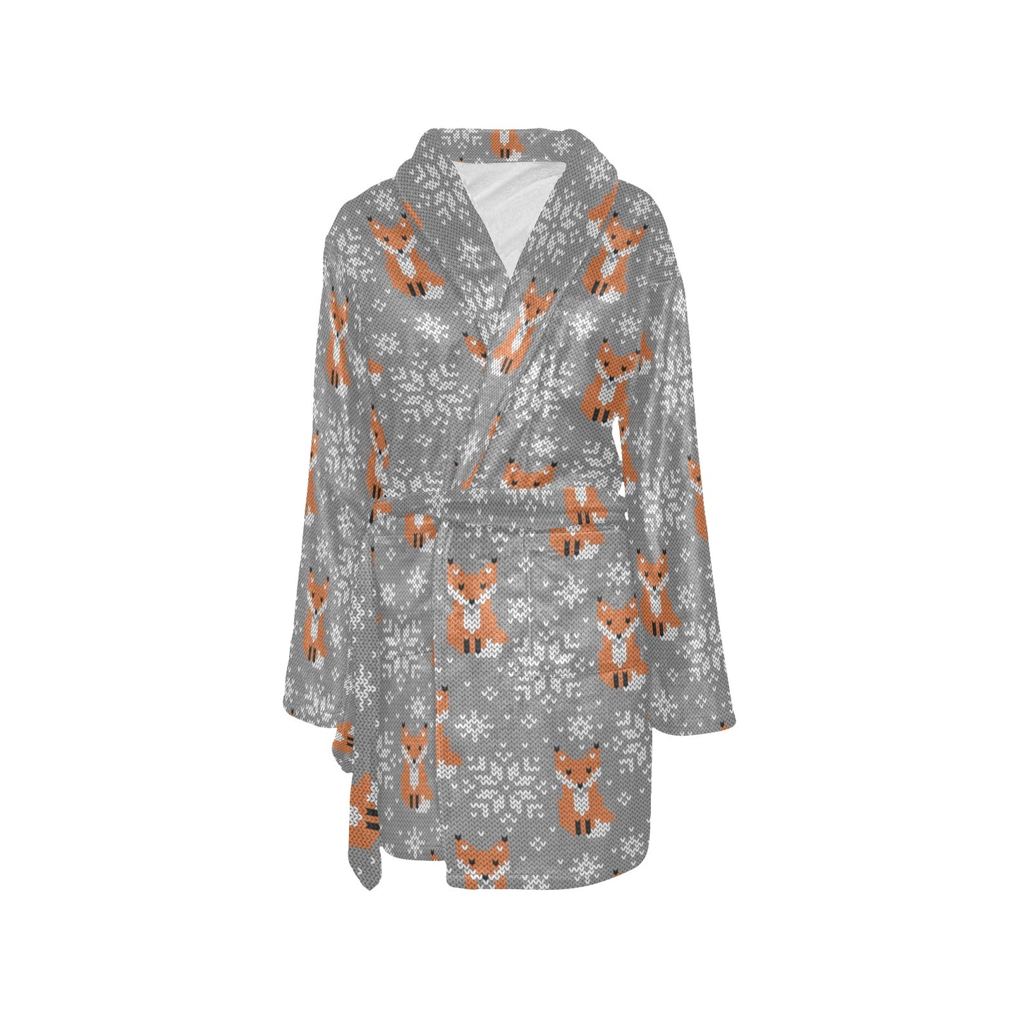 Knit Red Fox Pattern Print Design 02 Women's Fleece Robe