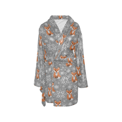 Knit Red Fox Pattern Print Design 02 Women's Fleece Robe