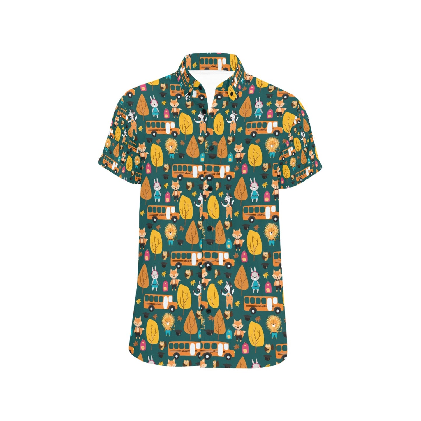 School Bus Print Design LKS309 Men Short Sleeve Button Up Shirt
