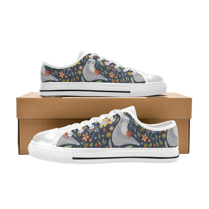 Sloth Print Design LKS303 Women's White Low Top Shoes