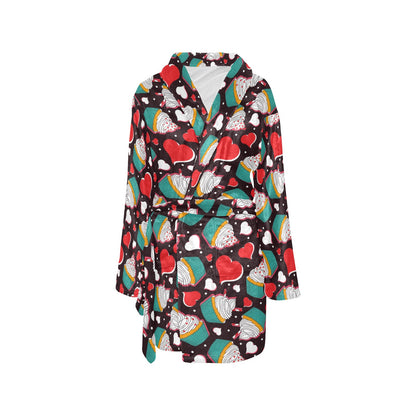 Cupcakes Heart Print Pattern Women's Fleece Robe