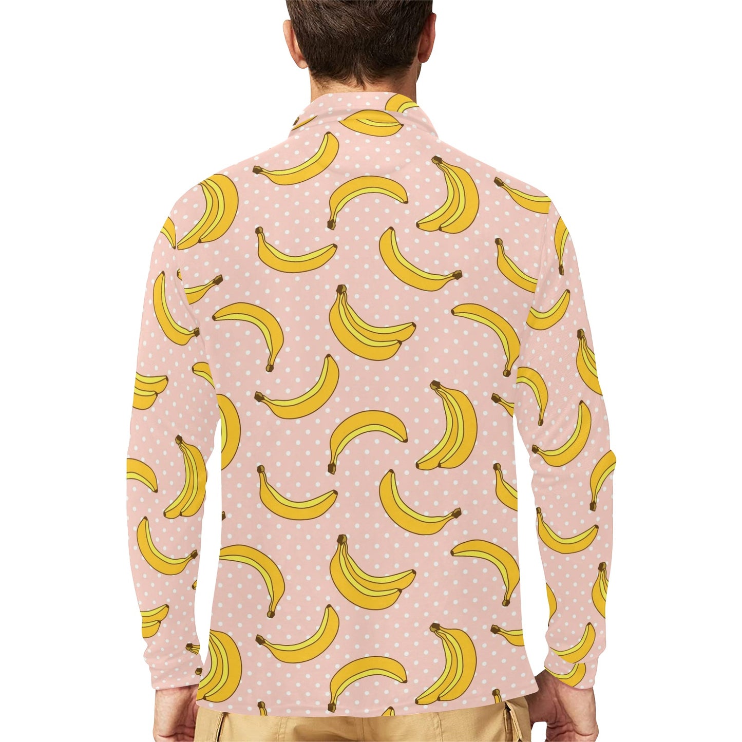 Banana Pattern Print Design BA06 Long Sleeve Polo Shirt For Men's