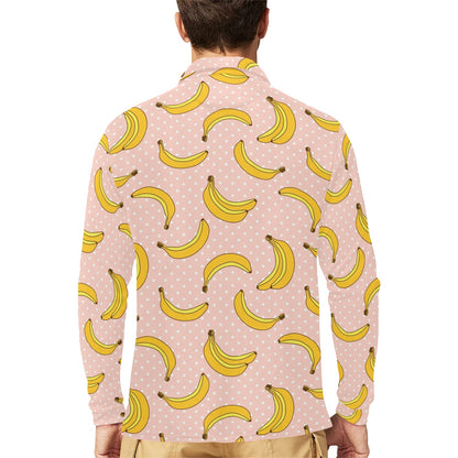 Banana Pattern Print Design BA06 Long Sleeve Polo Shirt For Men's