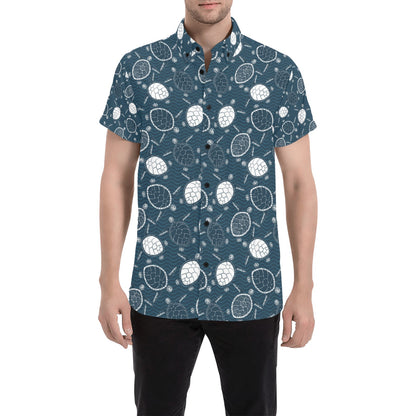 Sea Turtle Print Design LKS3015 Men Short Sleeve Button Up Shirt