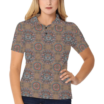 Calendar Aztec Pattern Print Design 03 Women's Polo Shirt